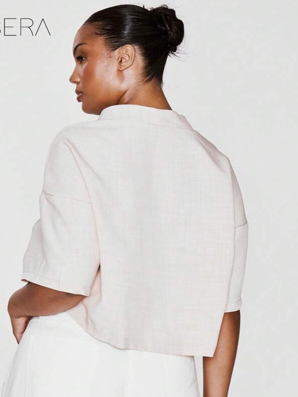 Light V-Neck Cropped Button Front Top - Picture 2 of 11